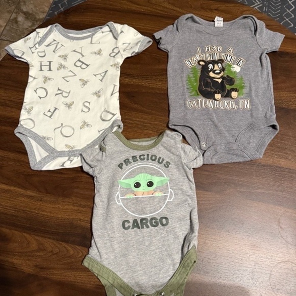 Adorable Gray and Green Baby Bodysuit Trio